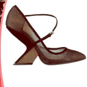Dior suede fishnet slanted heel maryjane